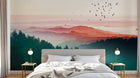 Design ZX0757 — Papier peint Foret aerienne degrade soleil oiseaux — Novomur