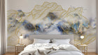 Design ZX0778 — Papier peint Montagnes lignes dorees grues abstrait — Novomur