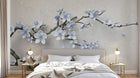Design ZX0795 — Papier peint Cerisier blanc bleu 3D relief beige — Novomur