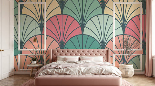 Design E0538 — Papier peint Art Déco Éventails et Or - Collection 2 — motif grand — Novomur