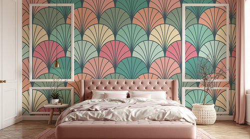 Design E0538 — Papier peint Art Déco Éventails et Or - Collection 2 — motif standard — Novomur