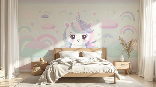 Papier peint Licorne Enfant Blanc - Sur mesure - Design A0009