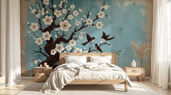 variant:A0038 | chambre_07_neutral 已做 — Branche de Cerisier Gris — papier peint Novomur