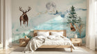 Design SL0395 — Papier peint Cerf renard sapins lune hivernal — Novomur