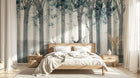 Design SL0588 — Papier peint Cerfs foret aquarelle bleu silhouette — Novomur