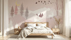 Design SL0807 — Papier peint Paysage hivernal cerfs scandinave rose — Novomur
