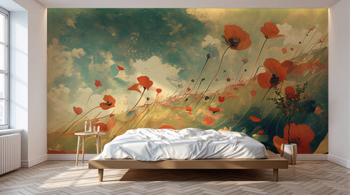Design A0675 — Papier peint Coquelicots et Fleurs Sauvages — Novomur