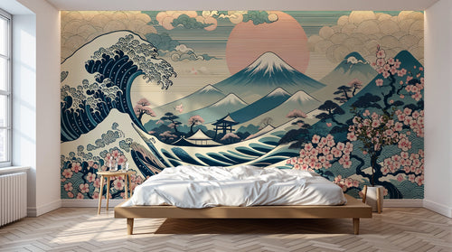 Design F0343 — Papier peint Mont Fuji et Hokusai — Novomur