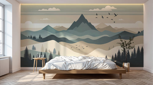 Design F0632 — Papier peint Paysage Montagne Minimaliste - Collection 2 — Novomur