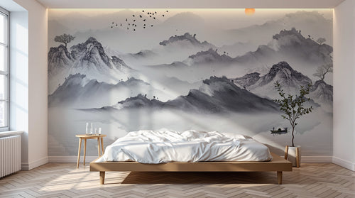 Design SK0087 — Papier peint Asie Encre Noire Montagne — Novomur