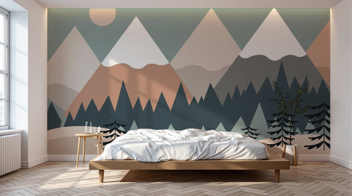 Design SL0413 — Papier peint Montagnes scandinaves sapins enfant — Novomur