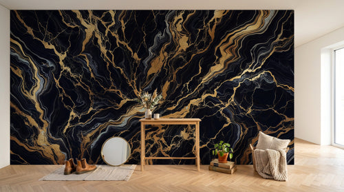 Design A0006 — Papier peint Marbre Noir et Or Luxe - Collection 1 — Novomur