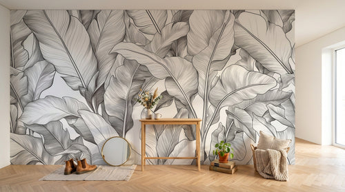 Design A0058 — Papier peint Palmier Tropical Noir et Blanc — Novomur