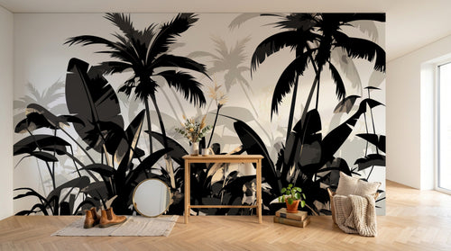 Design A0059 — Papier peint Palmier Tropical Noir et Blanc — Novomur