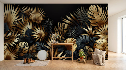 Design A0060 — Papier peint Palmier Tropical Doré Luxe - Collection 2 — Novomur