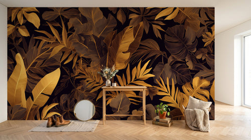 Design A0132 — Papier peint Palmier Tropical Doré Luxe - Collection 2 — Novomur