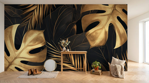 Design A0153 — Papier peint Palmier Tropical Doré Luxe - Collection 2 — Novomur