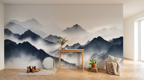 Design A0157 — Papier peint Asie Encre Noire Montagne — Novomur