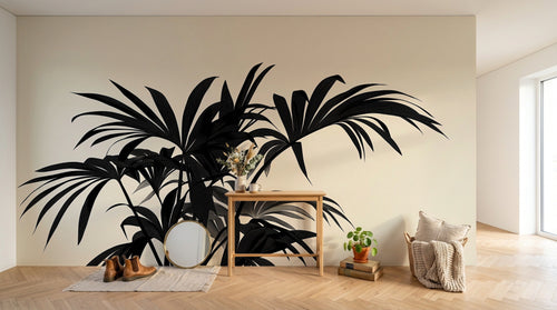 Design A0454 — Papier peint Palmier Tropical Noir et Blanc — Novomur