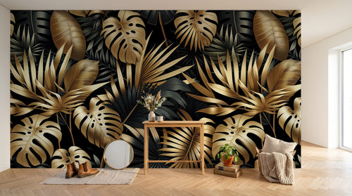 Design A0585 — Papier peint Palmier Tropical Doré Luxe - Collection 2 — Novomur