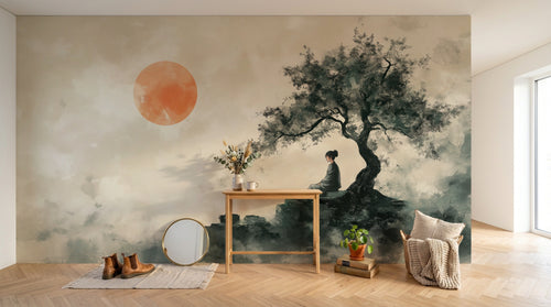 Design A0991 — Papier peint Asie Encre Noire Montagne — Novomur