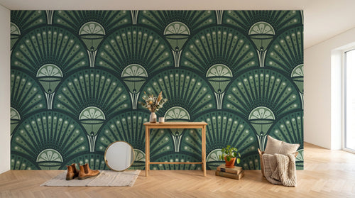 Design D0321 — Papier peint Art Déco Éventails et Or - Collection 2 — motif grand — Novomur