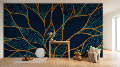 Design D0450 — Papier peint Art Déco Éventails et Or - Collection 1 — Novomur