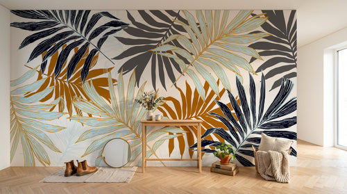 Design D0799 — Papier peint Palmier Tropical Doré Luxe - Collection 1 — Novomur