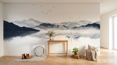 Design E0353 — Papier peint Asie Encre Noire Montagne — Novomur