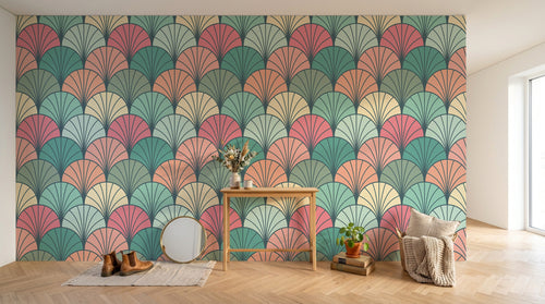 Design E0538 — Papier peint Art Déco Éventails et Or - Collection 2 — motif petit — Novomur