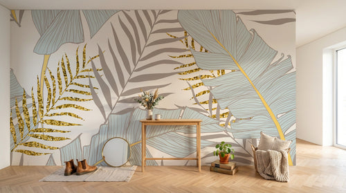 Design E0601 — Papier peint Palmier Tropical Doré Luxe - Collection 1 — Novomur