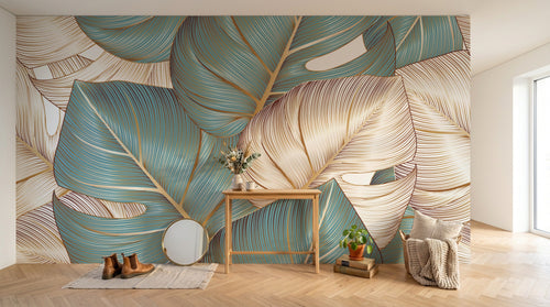 Design F0744 — Papier peint Palmier Tropical Doré Luxe - Collection 1 — Novomur