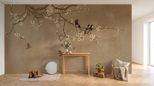 Design FC026 — Papier peint Chinoiserie prunier en fleurs et oiseaux — Novomur