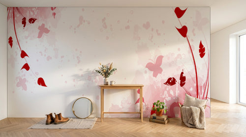 Design FC086 — Papier peint Floral abstrait eclaboussures rouge rose — Novomur
