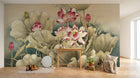 Design FC216 — Papier peint Lotus rose feuilles vert pale chinoiserie — Novomur