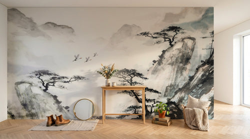 Design FC570 — Papier peint Pins montagnes brumeuses style chinois — Novomur
