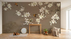 Design FC637 — Papier peint Magnolias blancs et oiseaux fond beige — Novomur