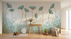Design L0345 — Papier peint Coquelicots bleus prairie 3D relief — Novomur