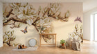 Design L0467 — Papier peint Magnolias blancs et papillon fond beige — Novomur