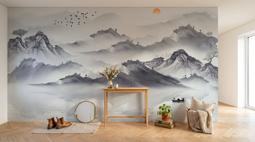 Design SK0087 — Papier peint Asie Encre Noire Montagne — Novomur