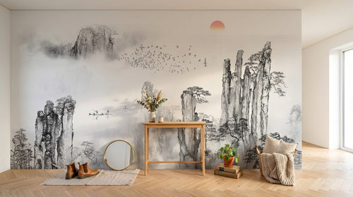 Design SK0212 — Papier peint Asie Encre Noire Pagode — Novomur