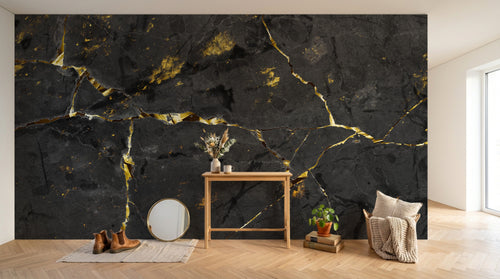 Design SK0428 — Papier peint Marbre Noir et Or Luxe - Collection 2 — Novomur