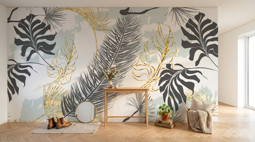 Design SK0700 — Papier peint Palmier Tropical Doré Luxe - Collection 1 — Novomur
