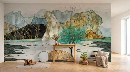 Design SK0926 — Papier peint Paysage Montagne Minimaliste - Collection 1 — Novomur