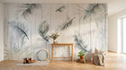 Design SL0109 — Papier peint Plumes noires fond bois blanc tropical — Novomur
