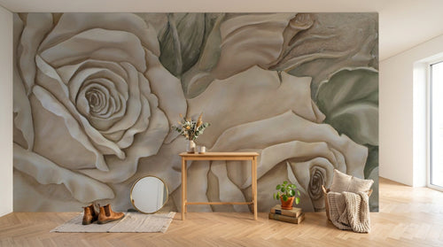 Design SL0189 — Papier peint Roses creme relief 3D peint main — Novomur