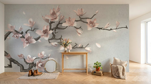 Design SL0283 — Papier peint Magnolia rose pale 3D relief gris — Novomur