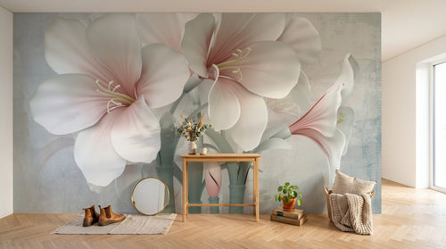 Design SL0298 — Papier peint Amaryllis blanc rose 3D relief gris — Novomur