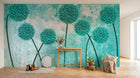 Design SL0350 — Papier peint Pissenlits turquoise fond grunge — Novomur