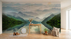 Design SL0364 — Papier peint Vallee chinoise brumeuse lac barques — Novomur